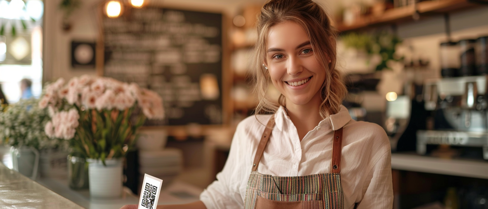 Welcoming service setting with a visible QRTipJar QR code display